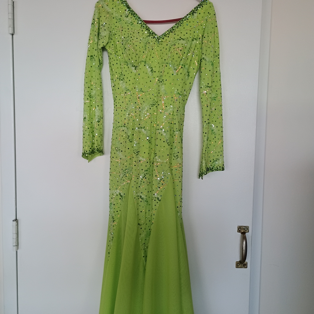 Bright Green Long Sleeve Gown for Ballroom Dance